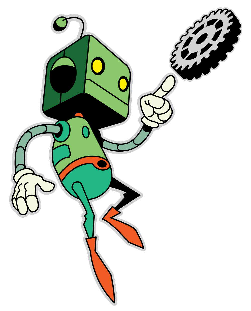 The green ModBot robot balancing a gear